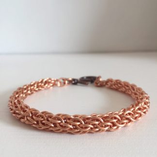 Copper chainmaille bracelet candy cane cord