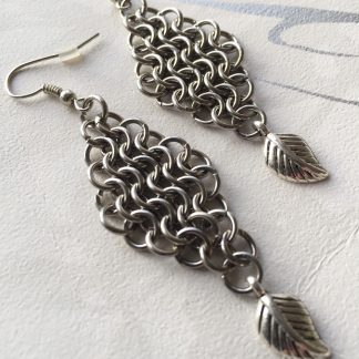 steel leaf earrings