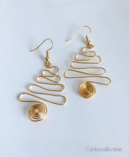 Gold Christmas Tree Wire Work Earrings