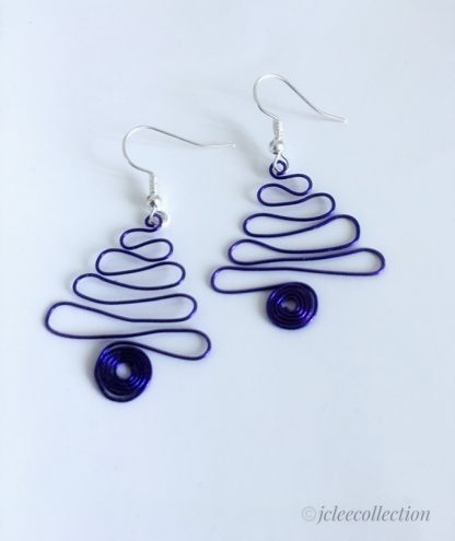 Purple Christmas Tree Wire Work Earrings