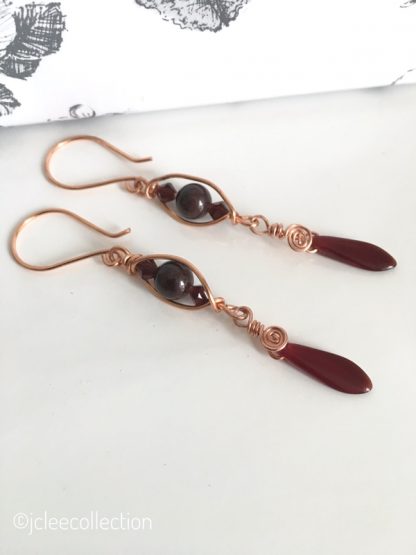 Garnet Copper Dagger Earrings