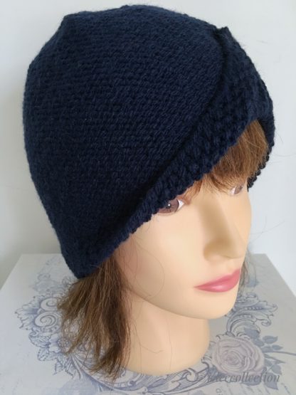 navy blue turban style beanie hat