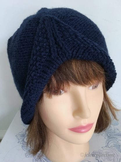 navy blue turban style beanie hat