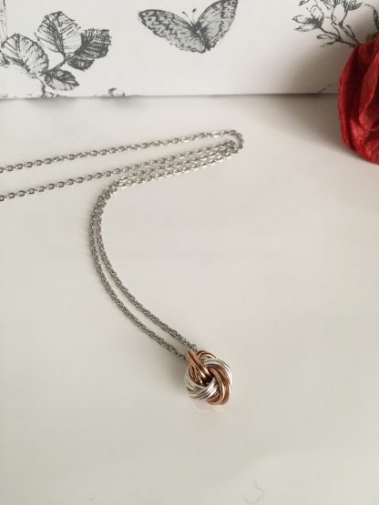 bronze-silver-infinity-knot-ball-necklace