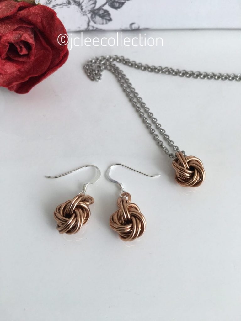 Bronze with Silver Infinity Love Knot Necklace and Earring Jewellery