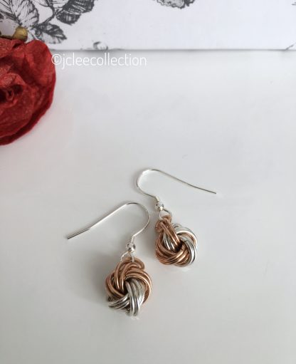 bronze-silver-infinity-knot-ball-earrings-
