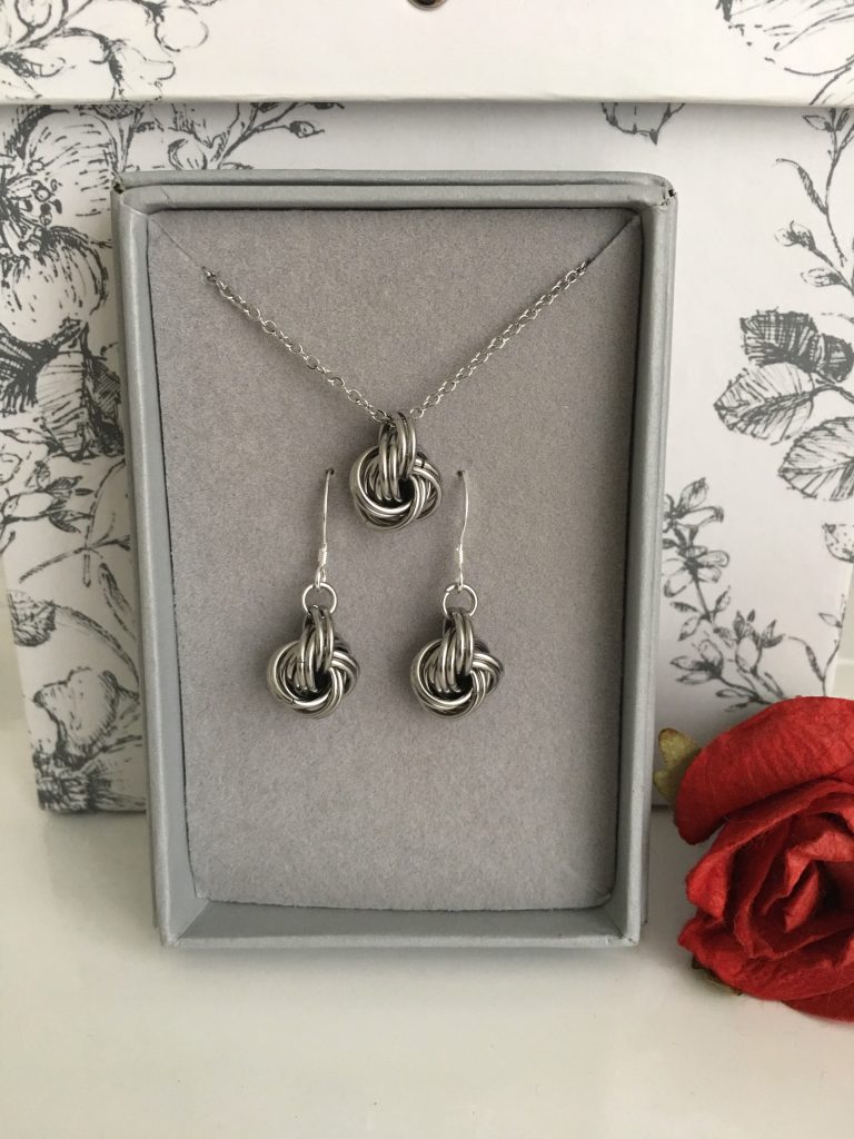 Stainless Steel Love Knot Necklace and Earring Jewellery Set - J C Lee ...