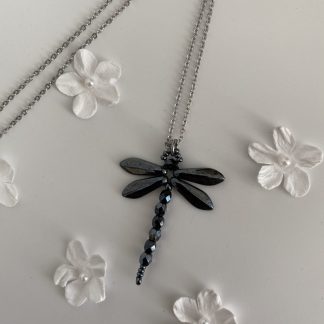 Hematite-grey-dragonfly-pendant-necklace