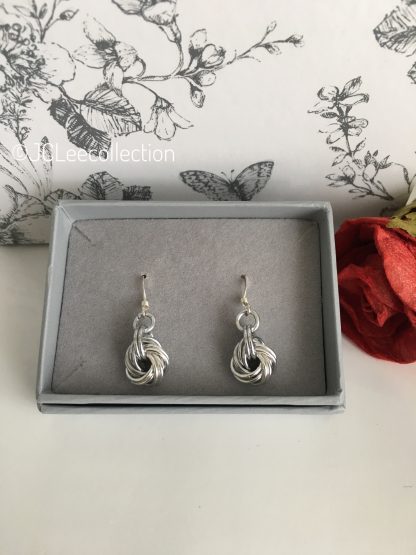Aluminium-and-silver-infinity-knot-earrings