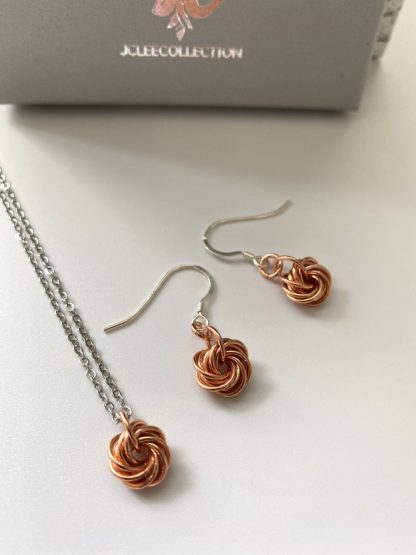 Copper Rosette Swirl Jewellery Necklace and Earrings Set