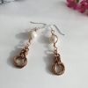 Ivory Pearl Earrings on Bronze Mobius Love Knots with half Byzantine Chainmail, Wire Wrapped Freshwater Pearls, 60th Birthday Gift for Women