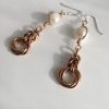 Ivory Pearl Earrings on Bronze Mobius Love Knots with half Byzantine Chainmail, Wire Wrapped Freshwater Pearls, 60th Birthday Gift for Women