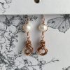 Ivory Pearl Earrings on Bronze Mobius Love Knots with half Byzantine Chainmail, Wire Wrapped Freshwater Pearls, 60th Birthday Gift for Women