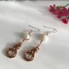 Ivory Pearl Earrings on Bronze Mobius Love Knots with half Byzantine Chainmail, Wire Wrapped Freshwater Pearls, 60th Birthday Gift for Women