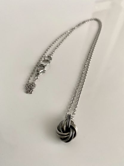Antique Black Iron & Stainless Steel Love Knot Pendant Necklace on Stainless Steel Chain 18" or 19"