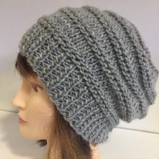 Light Grey Chunky Hand Knit Wool Beanie Hat for Women