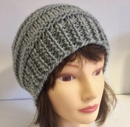 Light Grey Chunky Hand Knit Wool Beanie Hat for Women