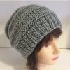 Light Grey Chunky Hand Knit Wool Beanie Hat for Women