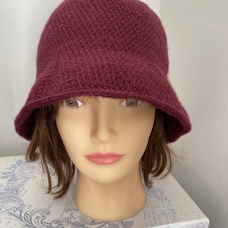 Ladies Crochet Bucket Hat, Burgundy Warm Winter Wool Hat, Wide Brim Outdoor Women's Cloche or Fedora Style Headgear Hat, Christmas Gift Idea