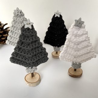 Monochrome Mini Christmas Tree on Stand Black White Silver Grey