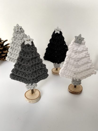 Monochrome Mini Christmas Tree on Stand Black White Silver Grey