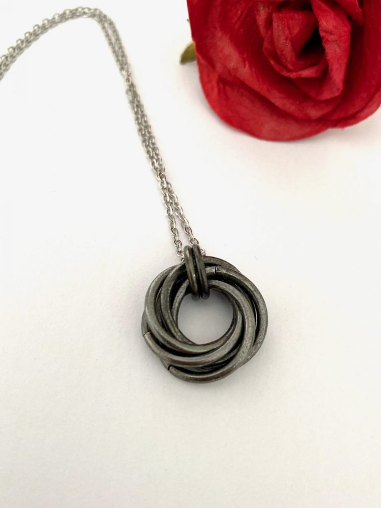 Hammered Antique Black Iron Mobius Necklace