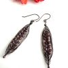 Rustic Copper Herringbone Earrings with Macrame knotted Red Lustre Seed Beads - Image 3