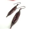 Rustic Copper Herringbone Earrings with Macrame knotted Red Lustre Seed Beads - Image 2
