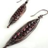 Dark Copper Herringbone Earrings with Red Gold Beads