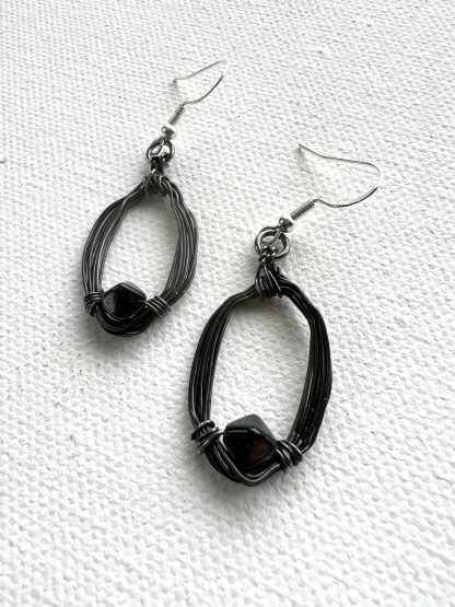 Iron Wire Wrapped Leaf Earrings with Gunmetal Bead