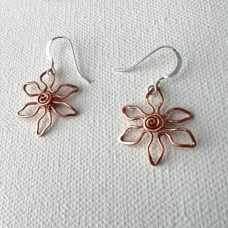 Copper wire flower earrings