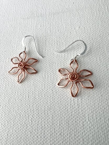Copper wire flower earrings