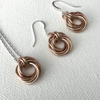 Bronze-mobius-interlocked-necklace-and-earrings-jewellery-set
