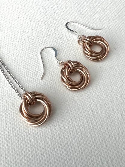 Bronze-mobius-interlocked-necklace-and-earrings-jewellery-set