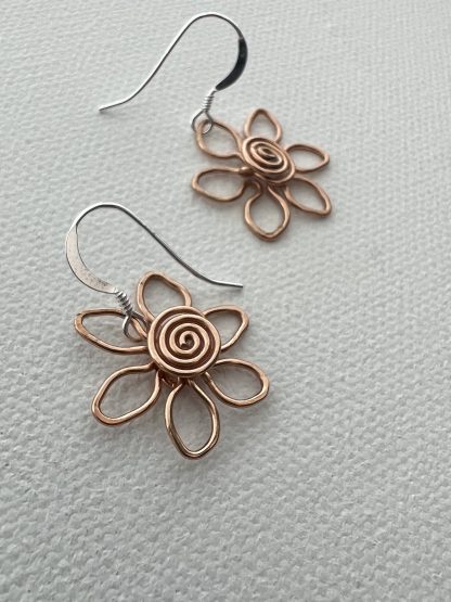 Bronze Six Petal Flower Earrings