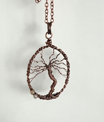 Copper Tree of Life Pendant with Moonstone Gemstones