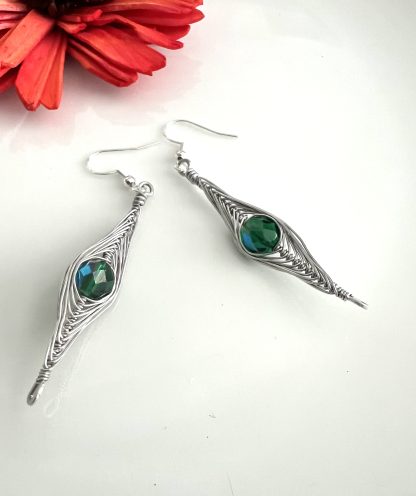 Aluminium Herringbone Earrings Emerald Green