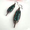 Copper Macrame Knotted Earrings with Turquoise Seed Beads