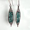 Copper Macrame Knotted Earrings with Turquoise Seed Beads