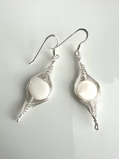Silver Herringbone earrings with Mother of Pearl Coin Beads
