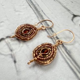 Bronze and Copper Beaded Herringbone Weave Earrings