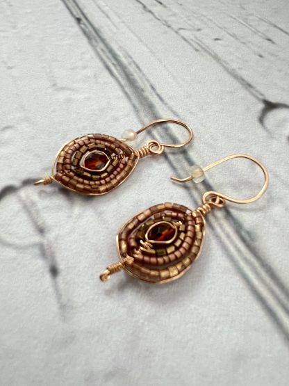 Bronze and Copper Beaded Herringbone Weave Earrings