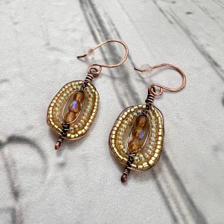 Yellow Gold Beaded Herringbone Weave Earrings