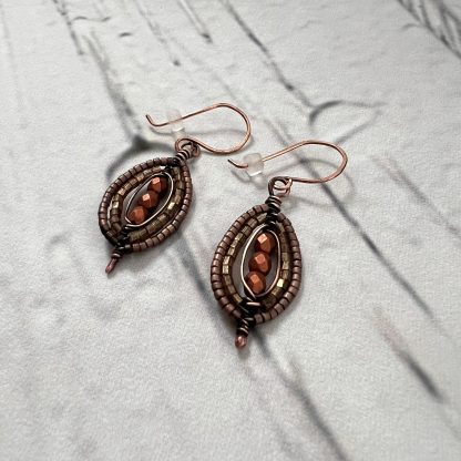 Copper Beaded Herringbone Weave Earrings