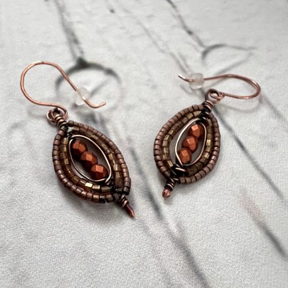 Copper Beaded Herringbone Weave Earrings