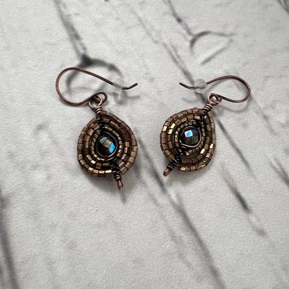 Copper Beaded Herringbone Weave Earrings