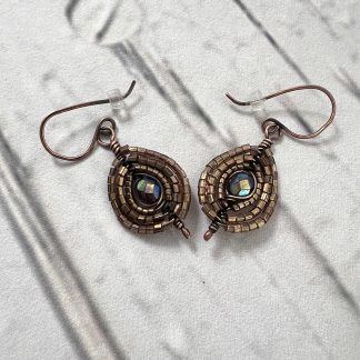 Copper Beaded Herringbone Weave Earrings