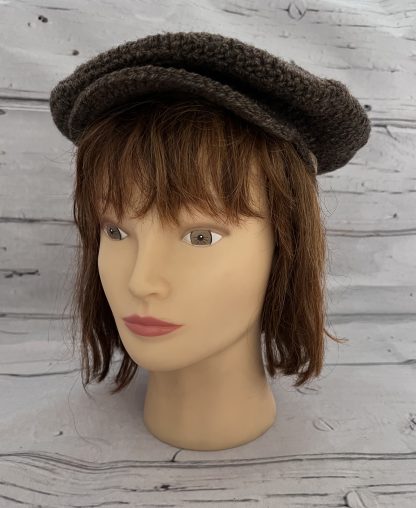 Vintage Style Crochet Baker Boy Peak Cap in Variegated Brown. - Image 5